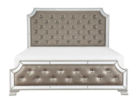 Avondale Silver Queen Mirrored Upholstered Panel Bed by Homelegance at Eve Furniture