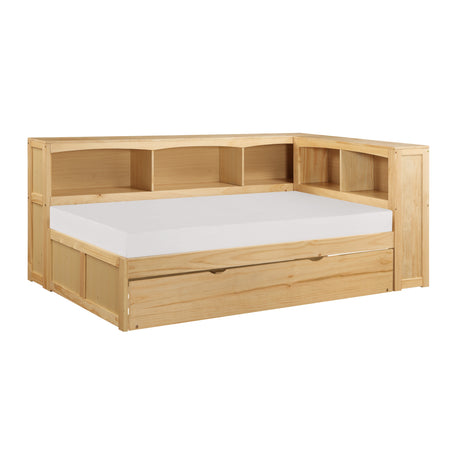 Bartly Pine Twin Bookcase Corner Bed with Twin Trundle