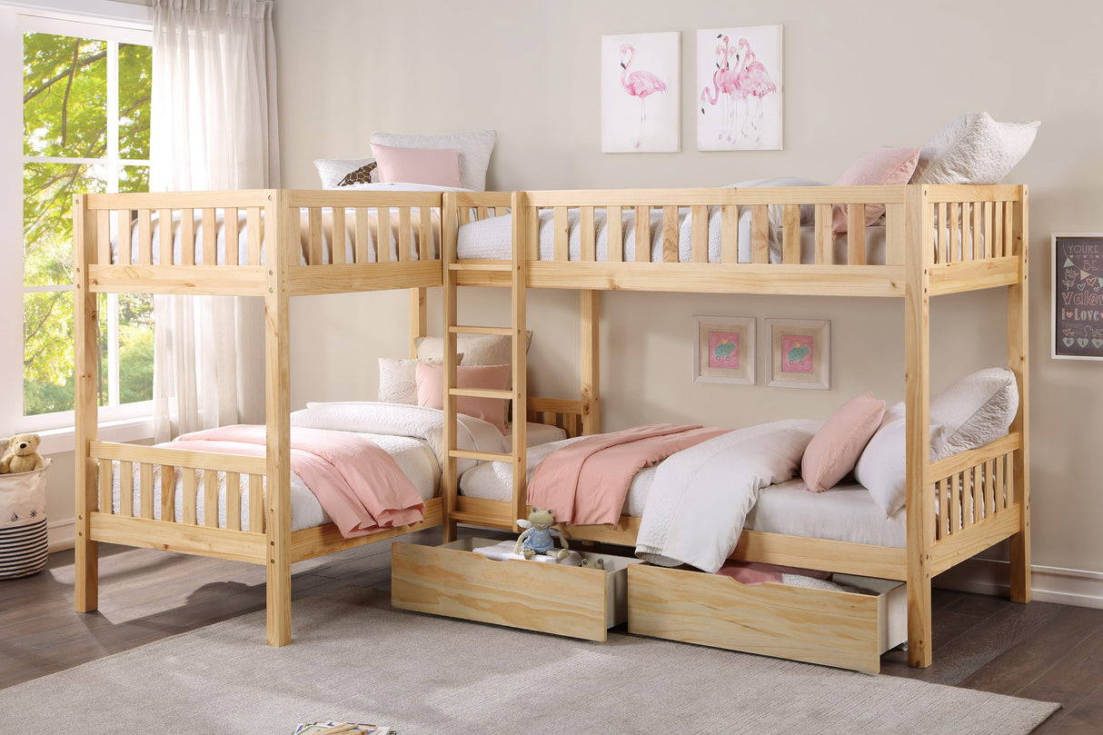 Bartly Pine Corner Bunk Bed with Storage Boxes