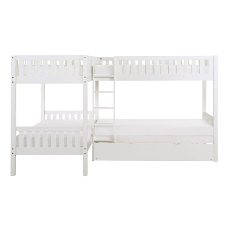 Galen White Corner Bunk Bed with Twin Trundle
