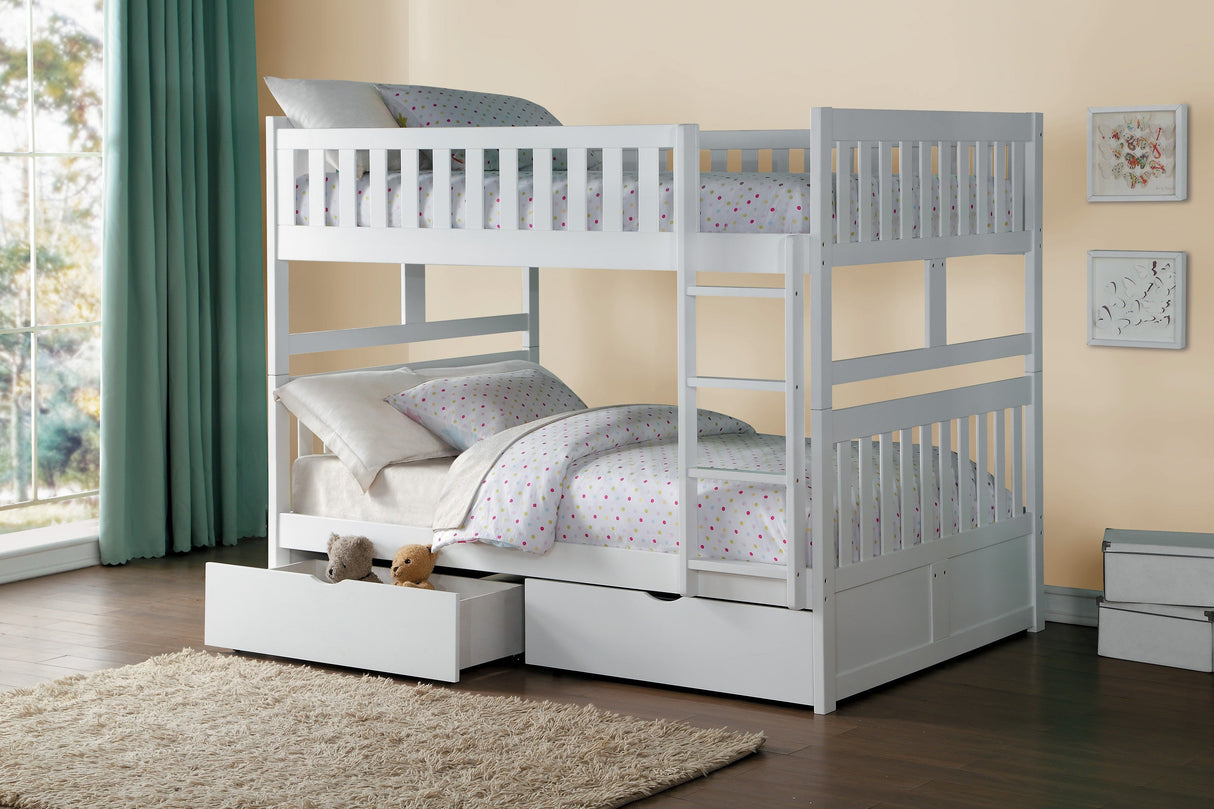 Galen White Full/Full Bunk Bed with Storage Boxes