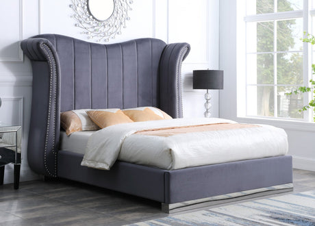 Luna Gray Velvet 66" Queen Platform Bed - Eve Furniture