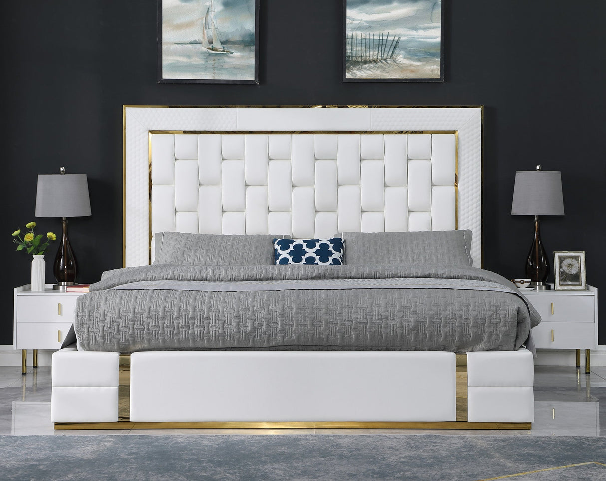 Marbella White/Gold Queen Storage Platform Bed - Eve Furniture