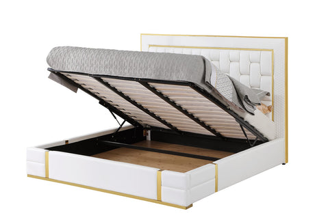 Marbella White/Gold Queen Storage Platform Bed - Eve Furniture