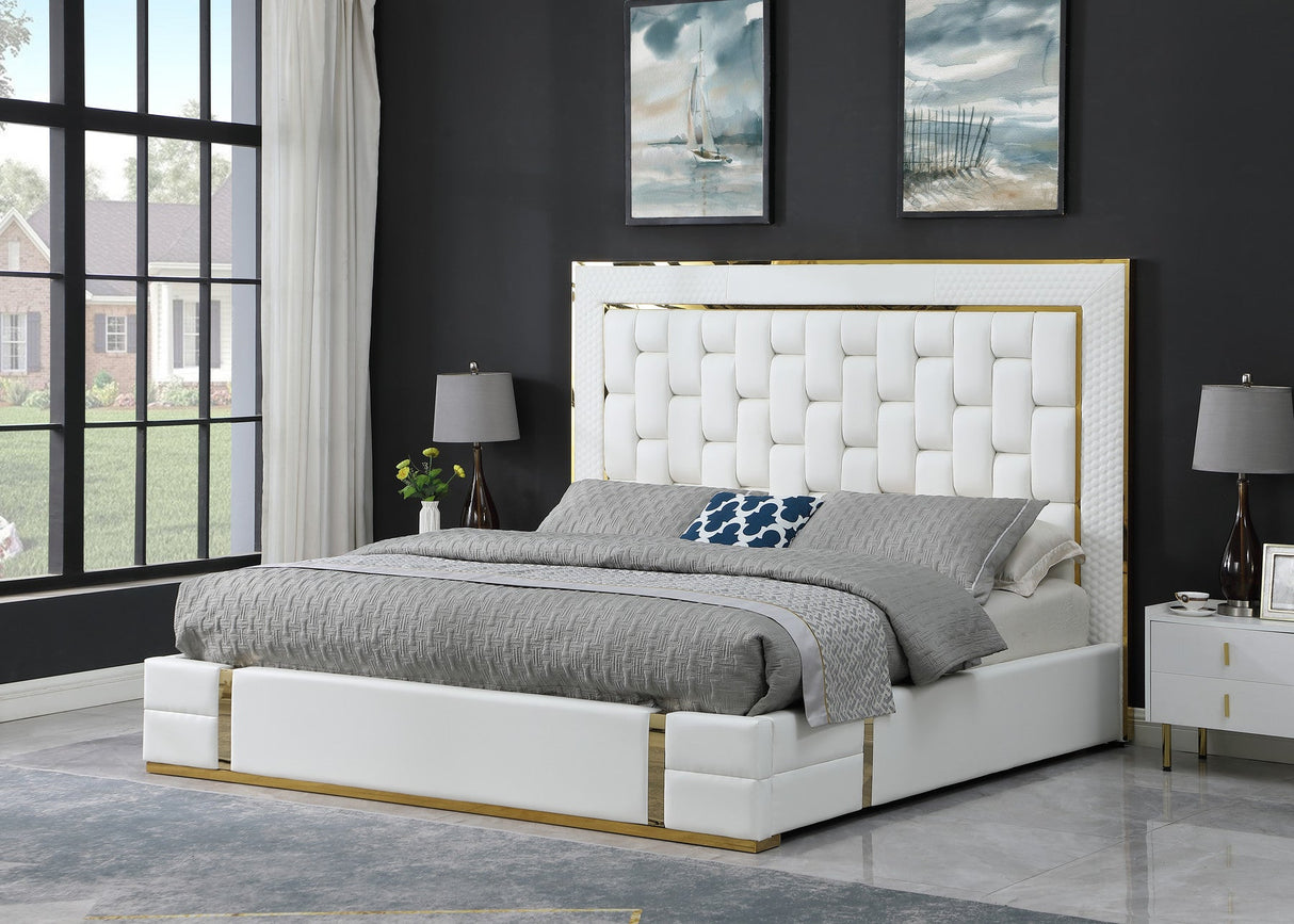 Marbella White/Gold Queen Storage Platform Bed - Eve Furniture