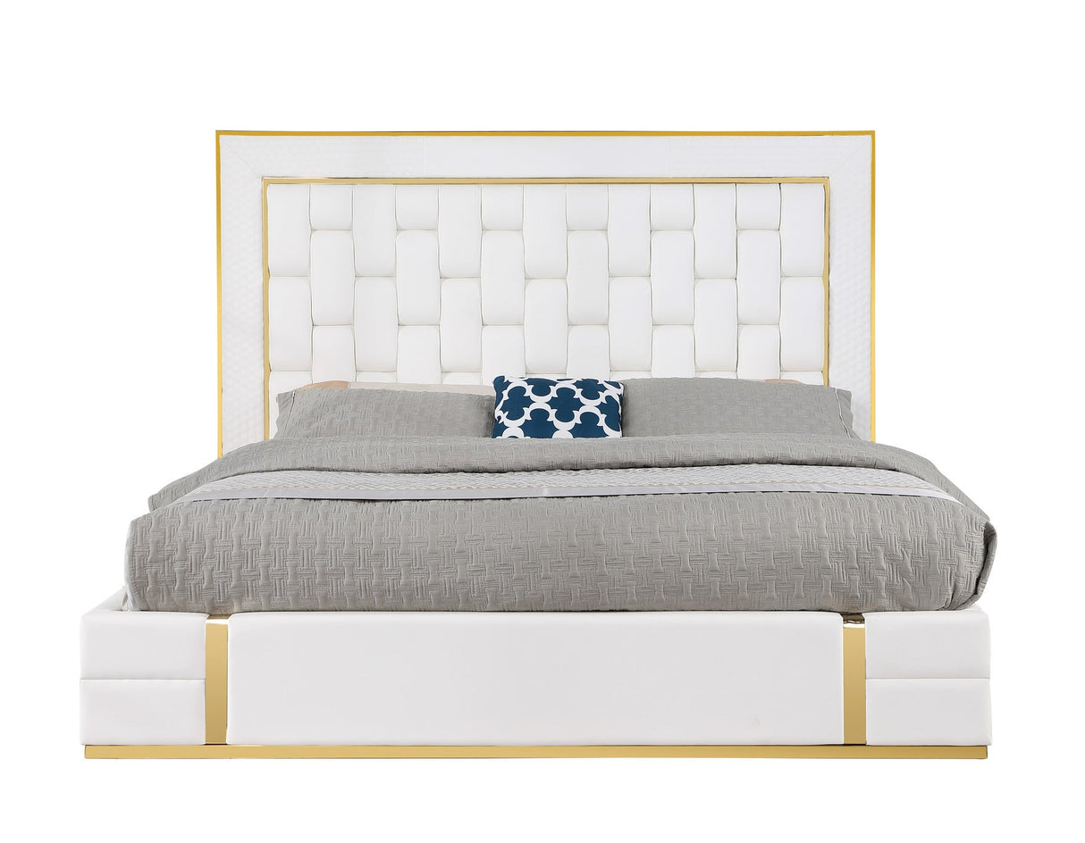 Marbella White/Gold Queen Storage Platform Bed - Eve Furniture