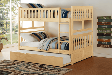Bartly Pine Full/Full Bunk Bed with Twin Trundle by Homelegance at Eve Furniture
