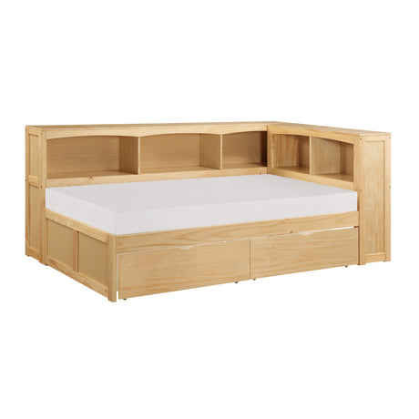 Bartly Pine Twin Bookcase Corner Bed with Storage Boxes by Homelegance at Eve Furniture