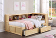 Bartly Pine Twin Bookcase Corner Bed with Storage Boxes by Homelegance at Eve Furniture
