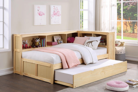 Bartly Pine Twin Bookcase Corner Bed with Twin Trundle by Homelegance at Eve Furniture
