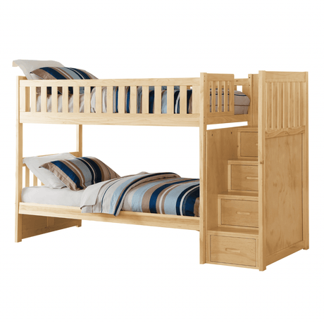 Bartly Pine Twin/Twin Step Bunk Bed with Storage Boxes by Homelegance at Eve Furniture