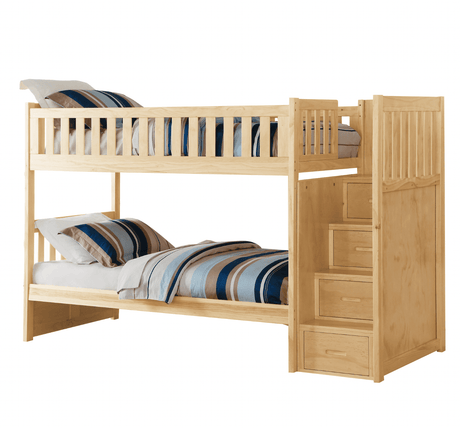 Bartly Pine Twin/Twin Step Bunk Bed with Twin Trundle by Homelegance at Eve Furniture