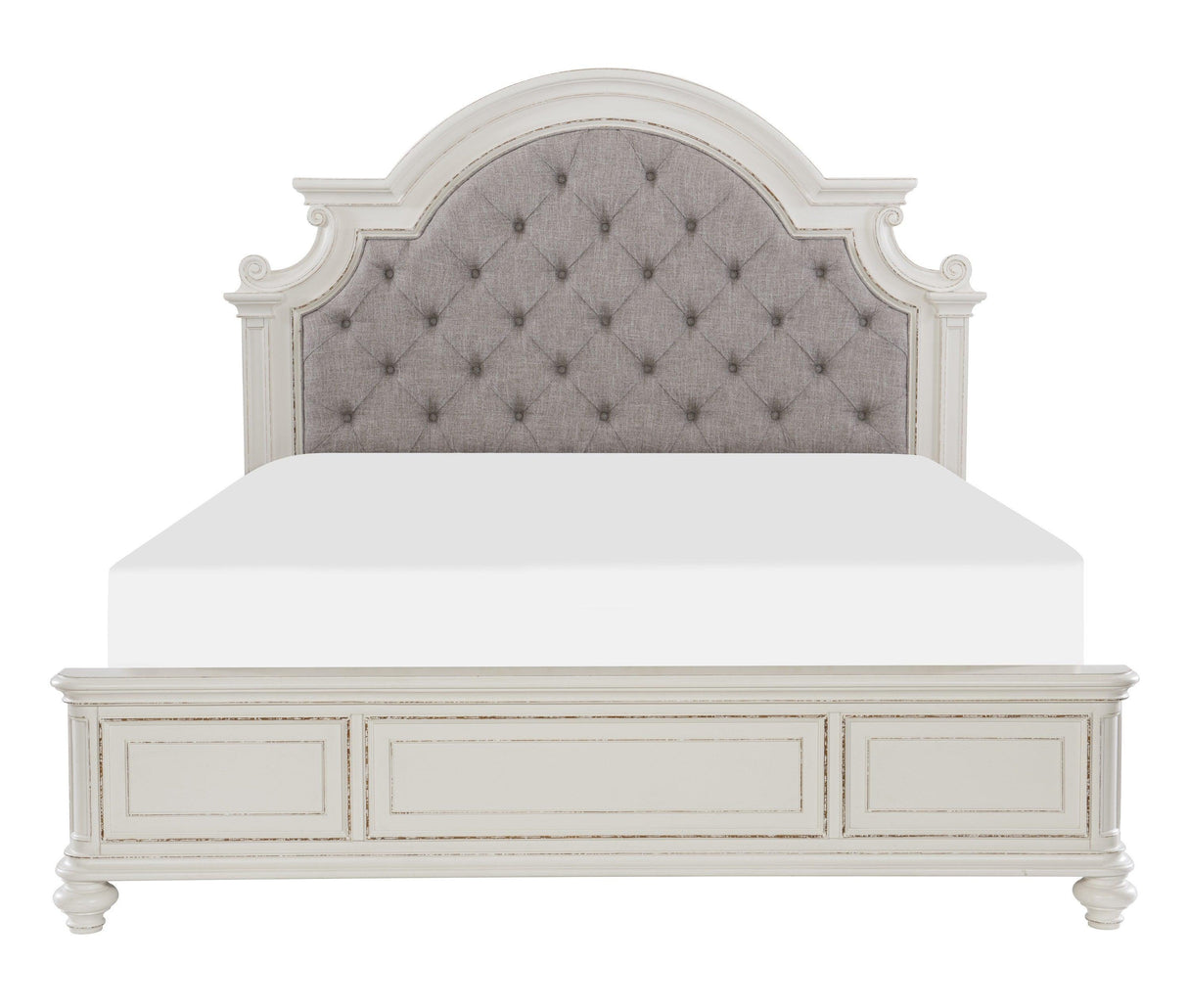 Baylesford Antique White Queen Upholstered Panel Bed by Homelegance at Eve Furniture