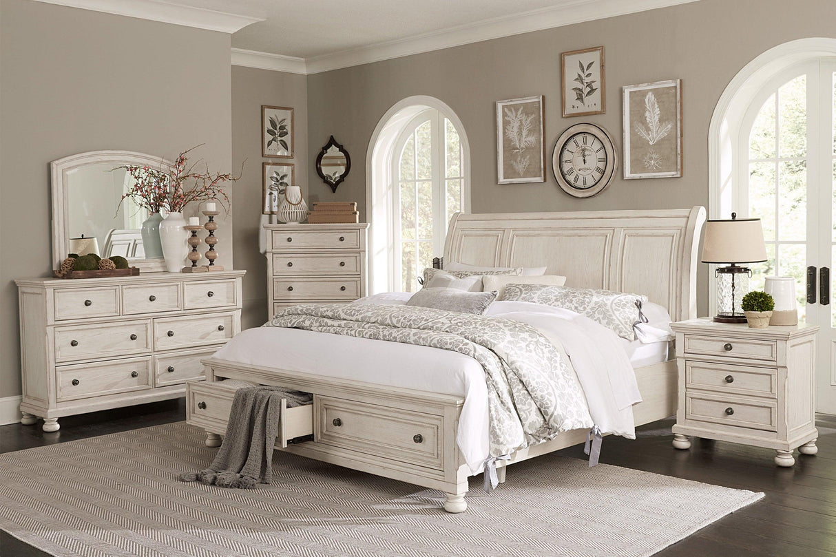 Bethel Wire Brushed White King Sleigh Storage Platform Bed by Homelegance at Eve Furniture