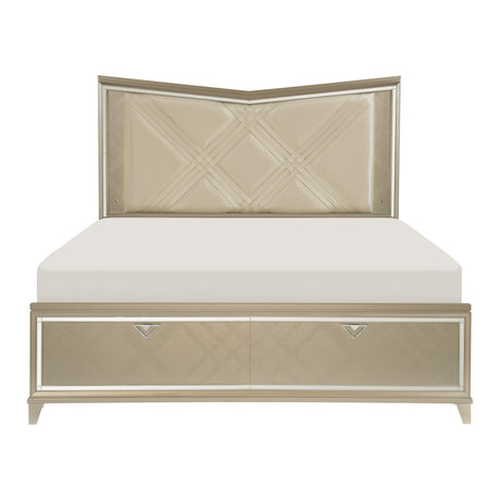 Bijou Champagne King LED Upholstered Storage Platform Bed by Homelegance at Eve Furniture