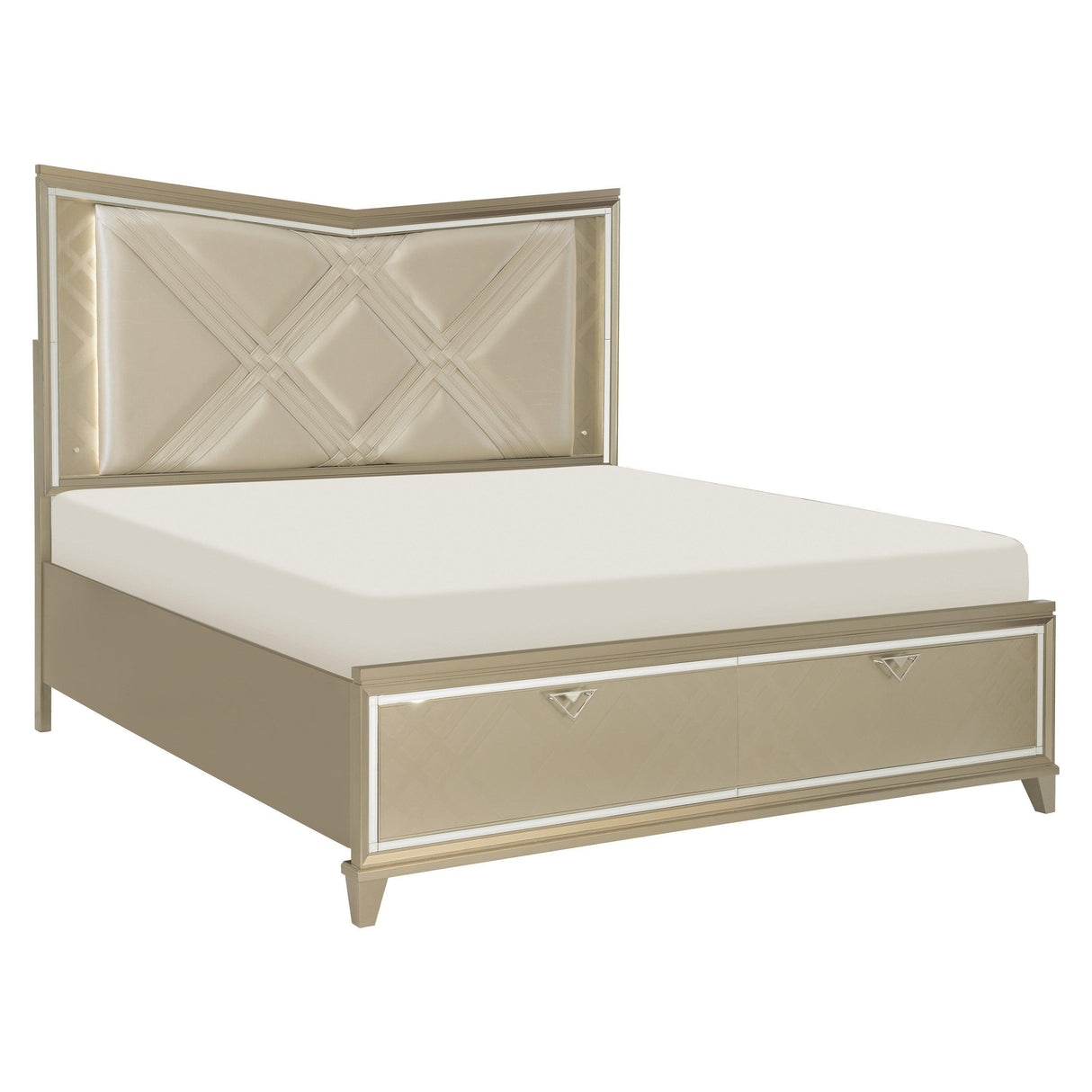 Bijou Champagne King LED Upholstered Storage Platform Bed by Homelegance at Eve Furniture