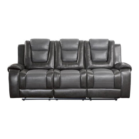 Briscoe Gray Reclining Sofa With Drop Down Table by Homelegance at Eve Furniture
