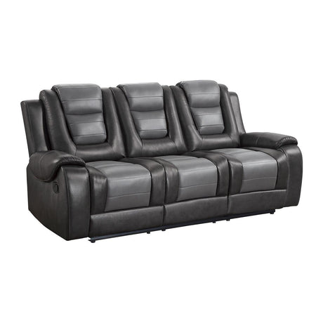 Briscoe Gray Reclining Sofa With Drop Down Table by Homelegance at Eve Furniture