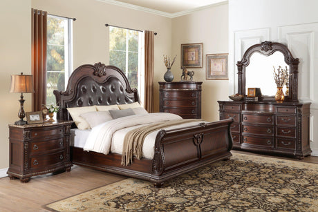 Cavalier Dark Cherry Queen Upholstered Sleigh Bed by Homelegance at Eve Furniture