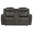 Centeroak Brownish Gray Double Reclining Loveseat with Center Console by Homelegance at Eve Furniture