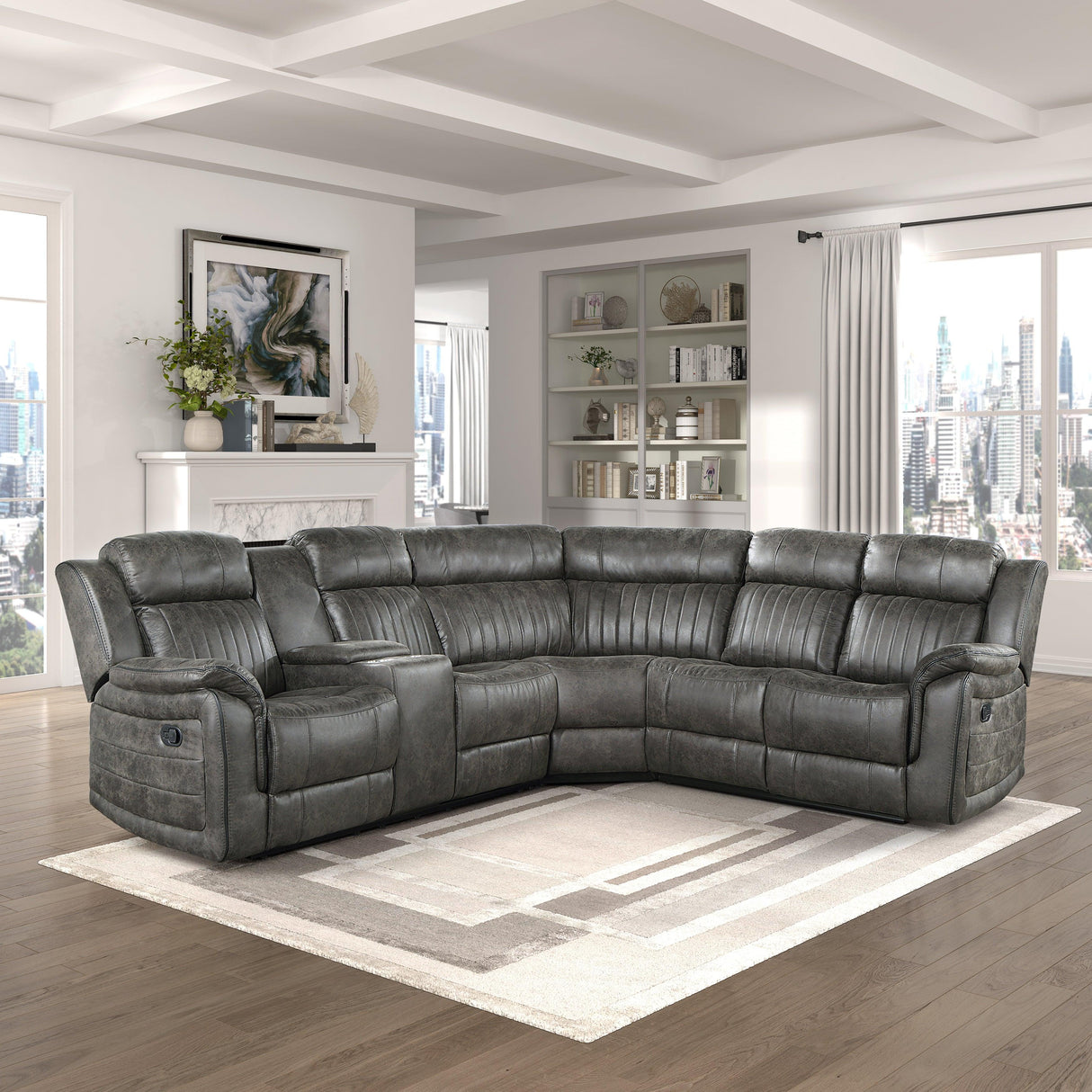 Centeroak Brownish Gray Reclining Sectional by Homelegance at Eve Furniture