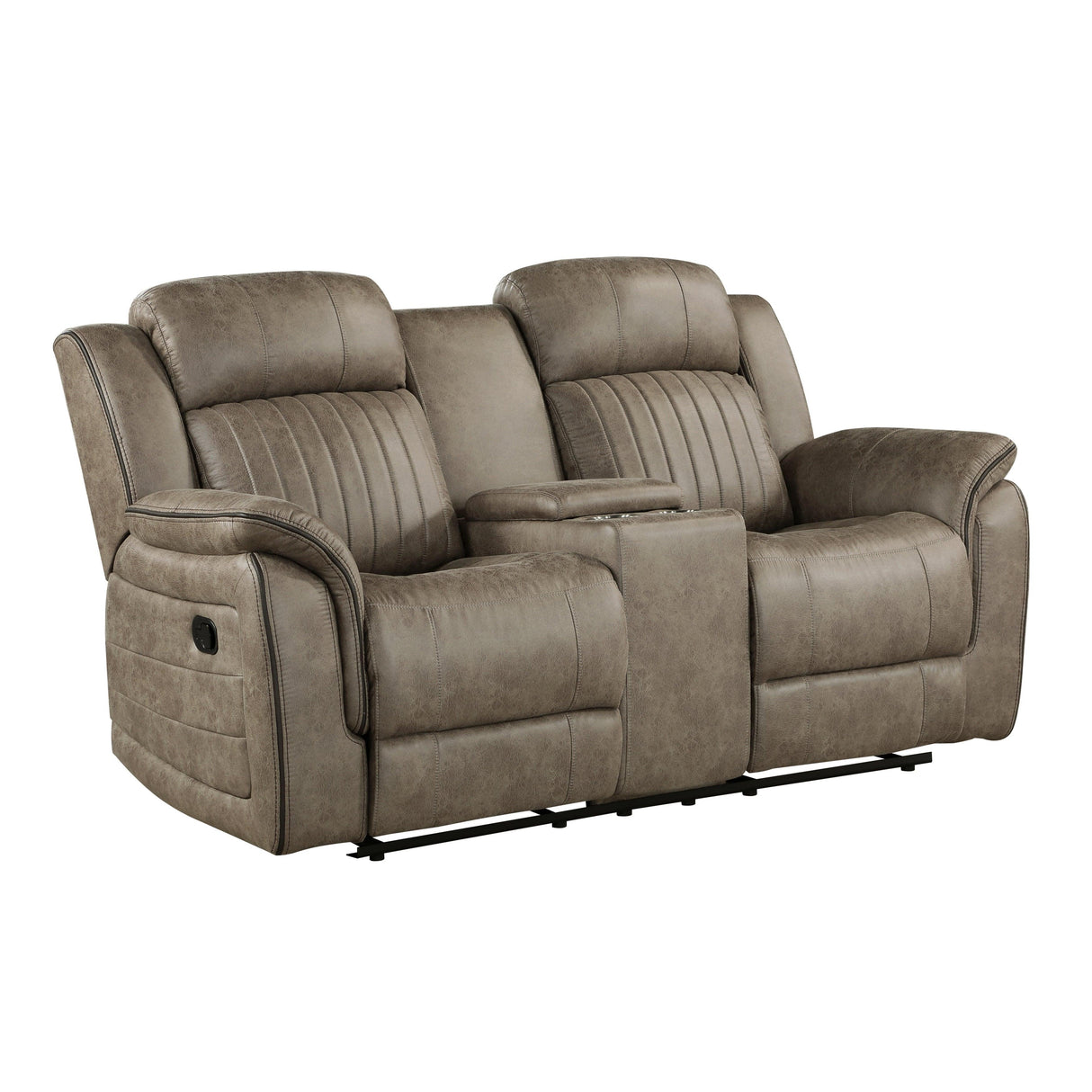 Centeroak Sandy Brown Double Reclining Loveseat with Center Console by Homelegance at Eve Furniture