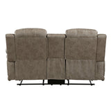 Centeroak Sandy Brown Double Reclining Loveseat with Center Console by Homelegance at Eve Furniture