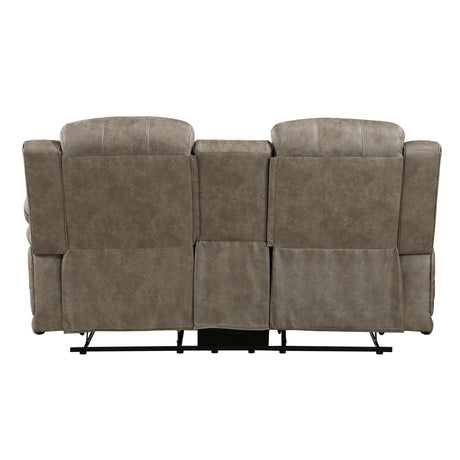 Centeroak Sandy Brown Double Reclining Loveseat with Center Console by Homelegance at Eve Furniture