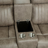 Centeroak Sandy Brown Double Reclining Loveseat with Center Console by Homelegance at Eve Furniture