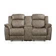 Centeroak Sandy Brown Double Reclining Loveseat with Center Console by Homelegance at Eve Furniture