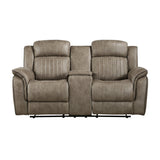 Centeroak Sandy Brown Double Reclining Loveseat with Center Console by Homelegance at Eve Furniture