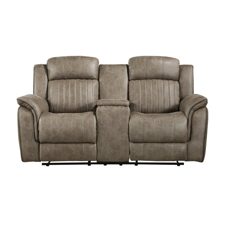 Centeroak Sandy Brown Double Reclining Loveseat with Center Console by Homelegance at Eve Furniture