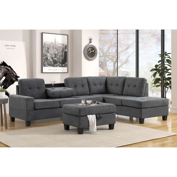 Heights Dark Gray Reverisble Sectional with Storage Ottoman
