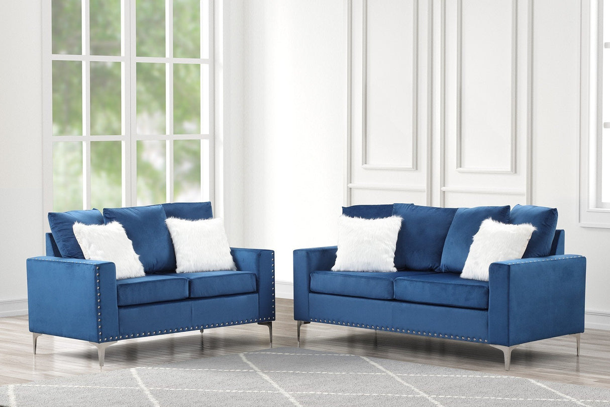 Cinderella Neo Blue Velvet Sofa & Loveseat - Eve Furniture