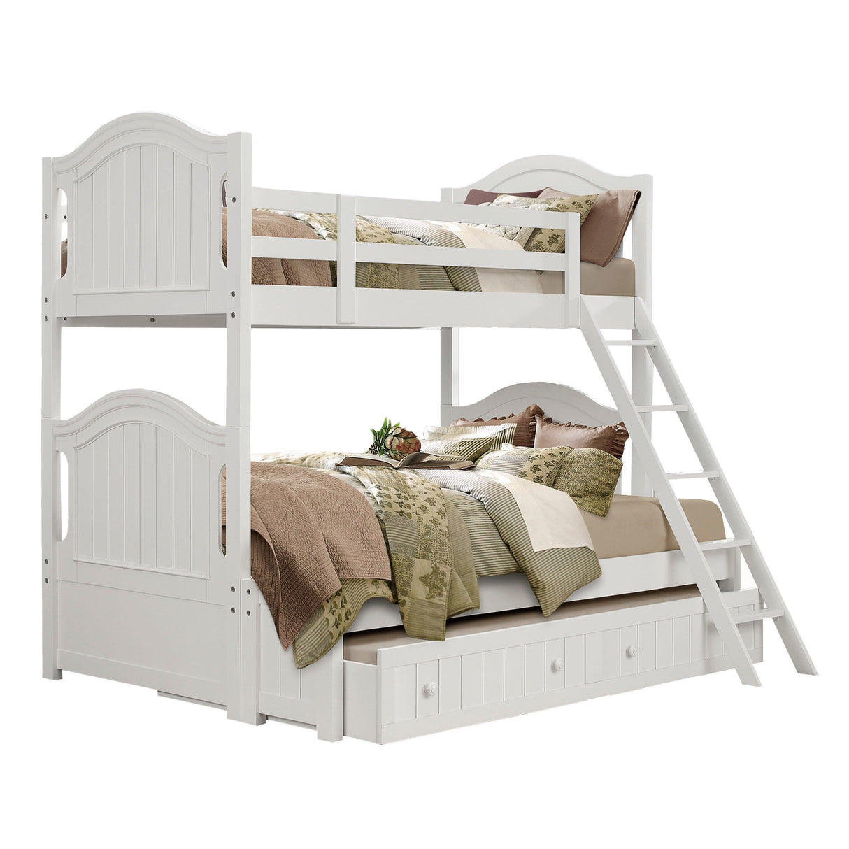 Clementine White Twin/Full Bunk Bed with Twin Trundle by Homelegance at Eve Furniture