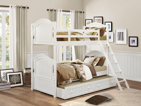 Clementine White Twin/Twin Bunk Bed with Twin Trundle by Homelegance at Eve Furniture