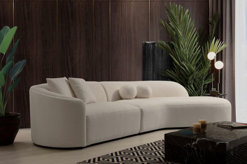 Cloe Ivory Boucle RAF Curved Sectional by Nova Furniture- Eve Furniture