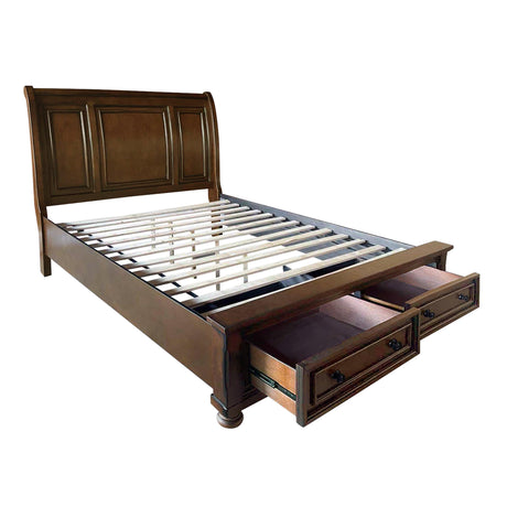 Cumberland Brown Cherry King Sleigh Storage Platform Bed by Homelegance at Eve Furniture