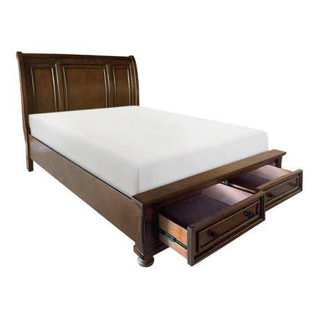 Cumberland Brown Cherry Queen Sleigh Storage Platform Bed by Homelegance at Eve Furniture