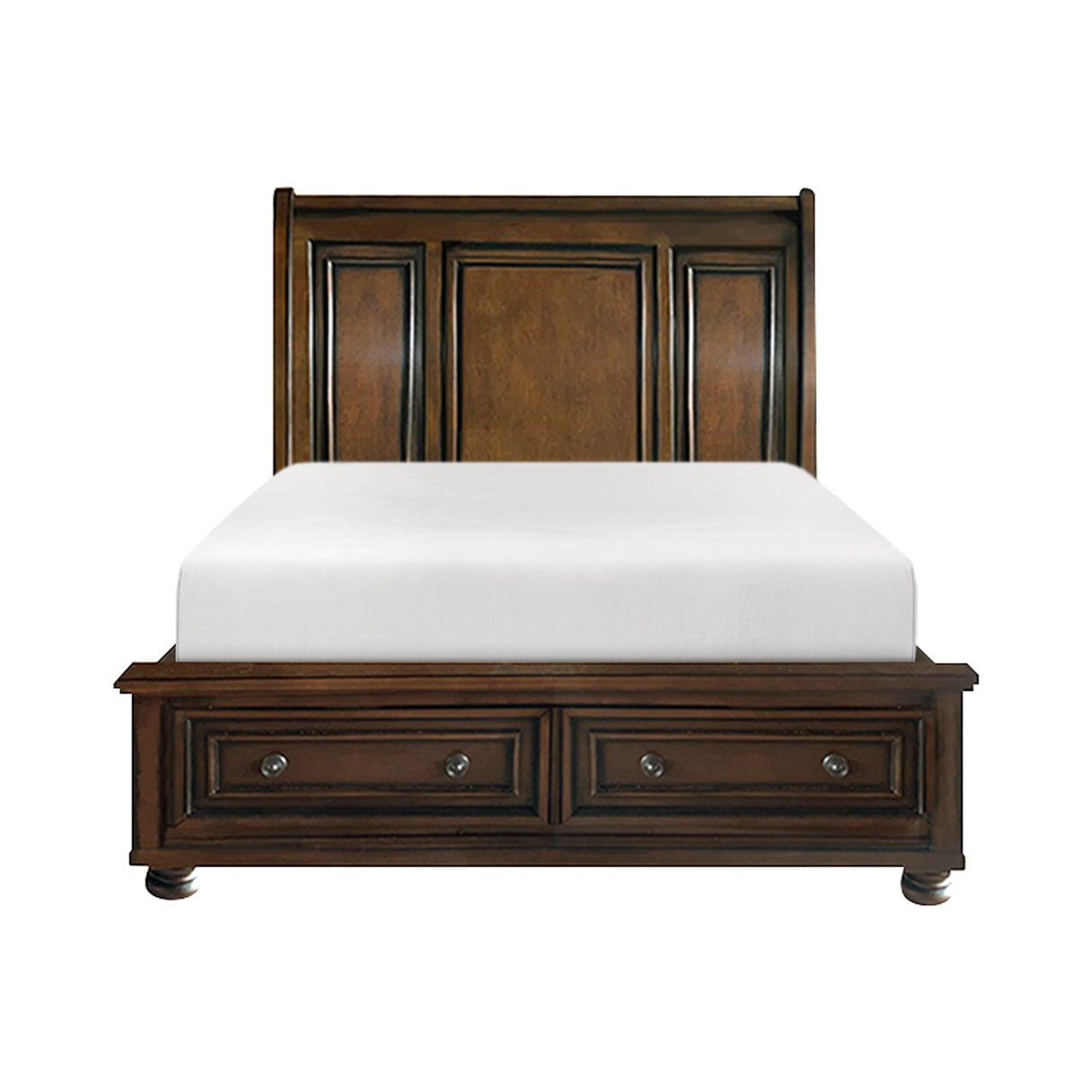 Cumberland Brown Cherry Queen Sleigh Storage Platform Bed by Homelegance at Eve Furniture