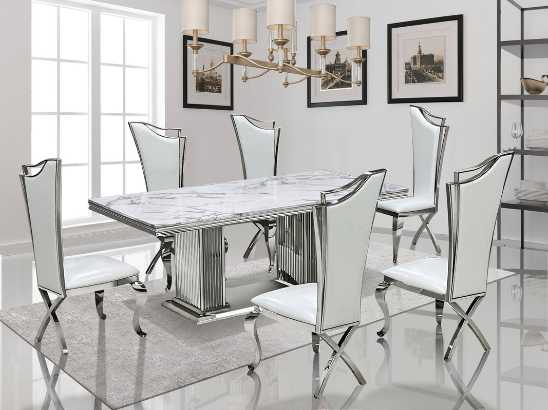 Royal Elegance Silver/White 7-Piece Dining Room Set