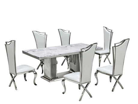 Royal Elegance Dining Room Set+ 6 Chair Set  (silver+white)