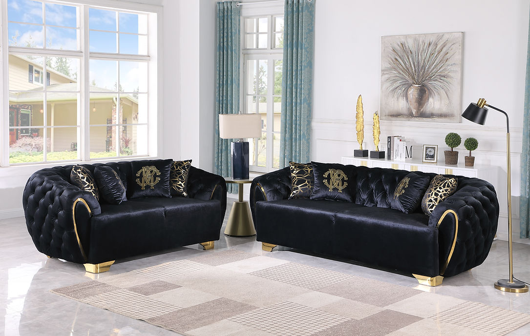 Black Velvet Living Room Set