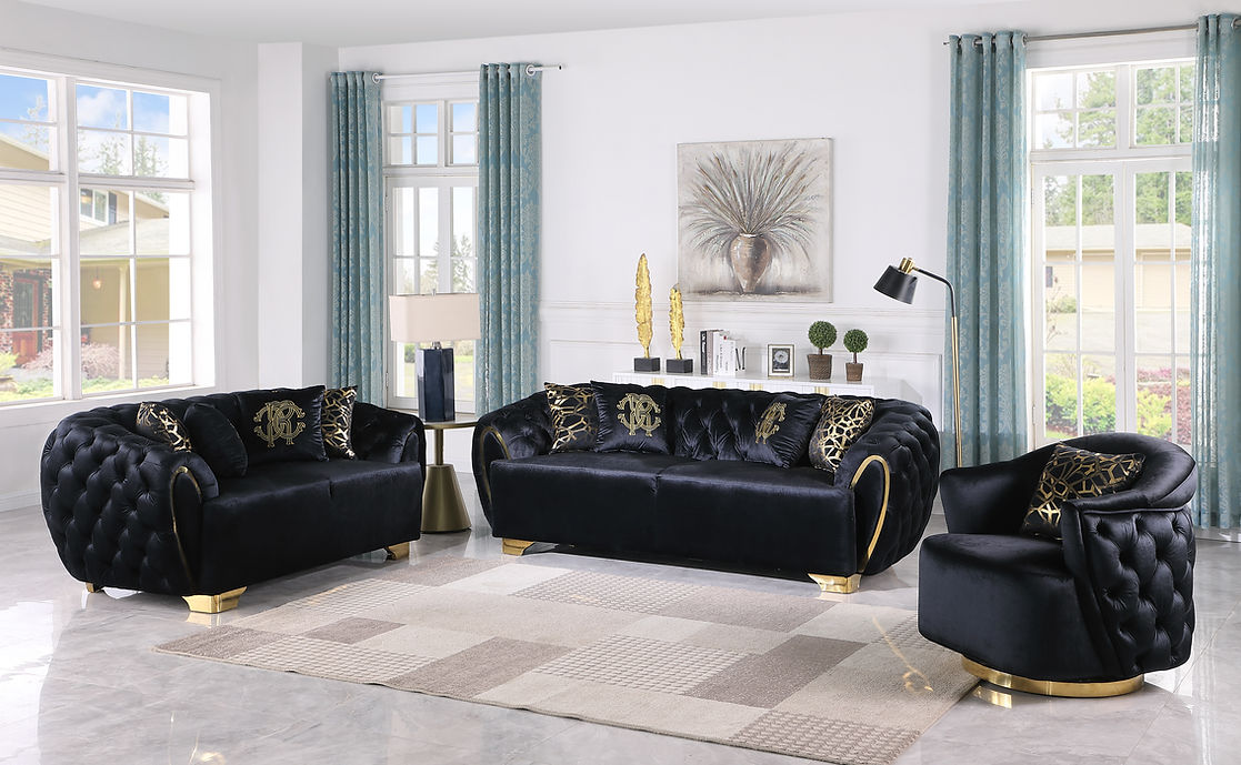 Black Velvet Living Room Set