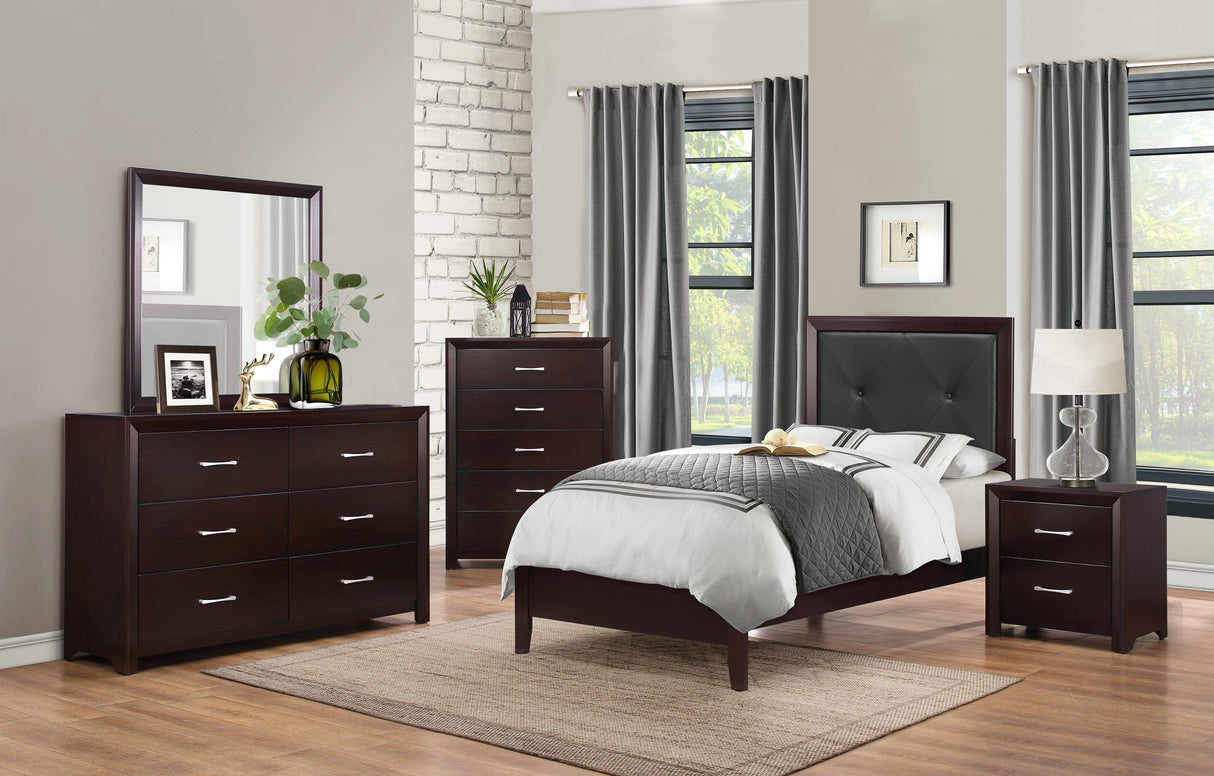 Edina Espresso Twin Upholstered Panel Bed by Homelegance at Eve Furniture