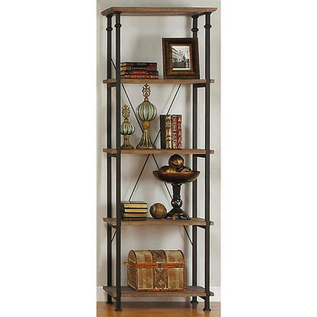 Factory Rustic Poplar & Metal Bookcase by Homelegance at Eve Furniture