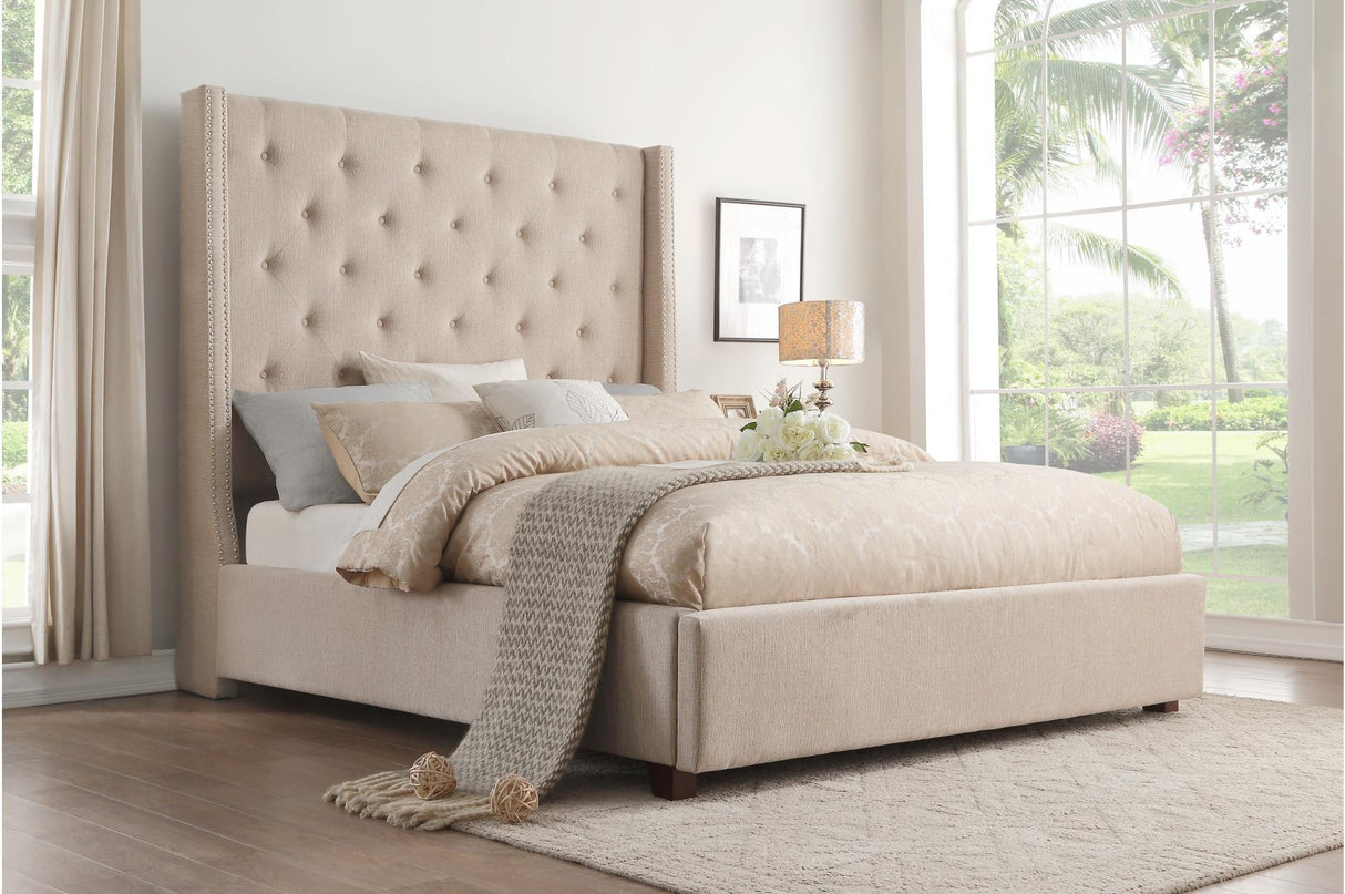 Fairborn Beige King Upholstered Storage Platform Bed by Homelegance at Eve Furniture