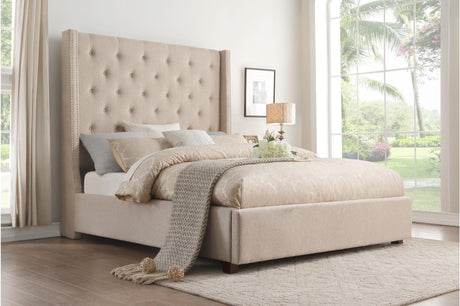 Fairborn Beige King Upholstered Storage Platform Bed by Homelegance at Eve Furniture