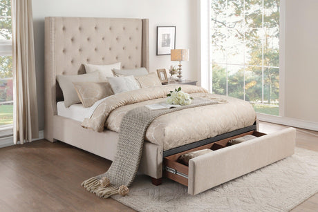 Fairborn Beige King Upholstered Storage Platform Bed by Homelegance at Eve Furniture