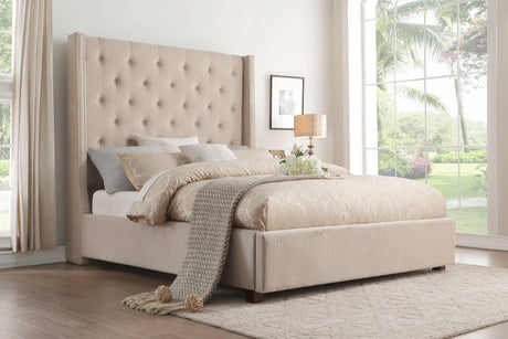 Fairborn Beige Queen Upholstered Platform Bed by Homelegance at Eve Furniture